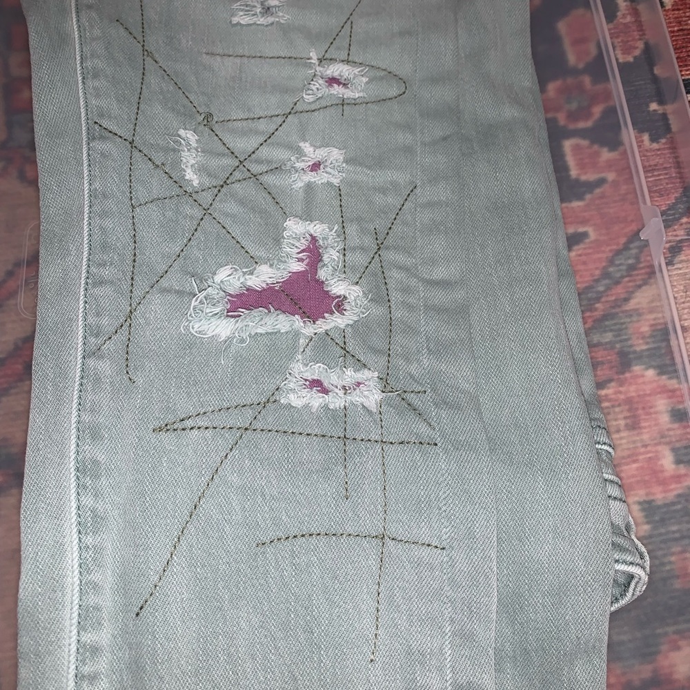 Pilcro, Anthropologie Green Straight Leg Jeans with Distressed Style - Picture 7 of 11